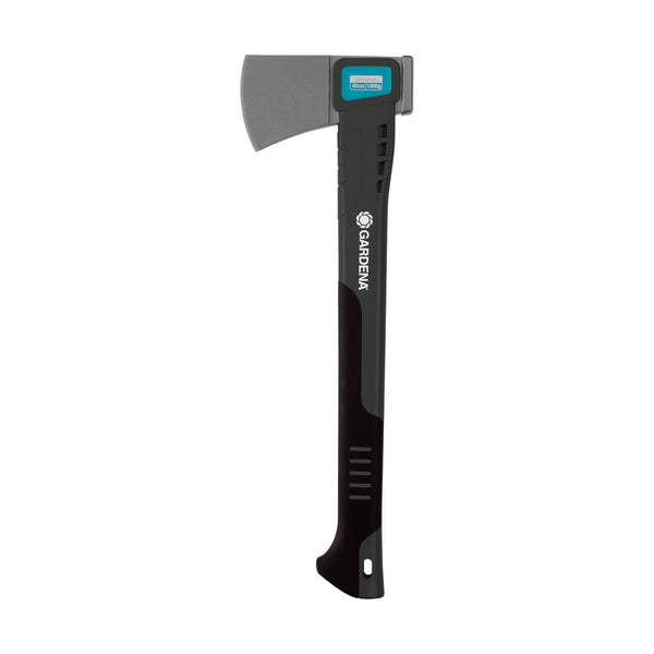 Axes with black handles and gray blades on a white background