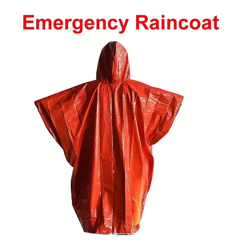 Red emergency raincoat with text 'Emergency Raincoat' on a white background