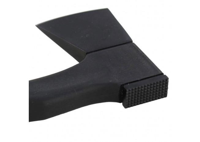 Black metal tool with a unique design on a white background