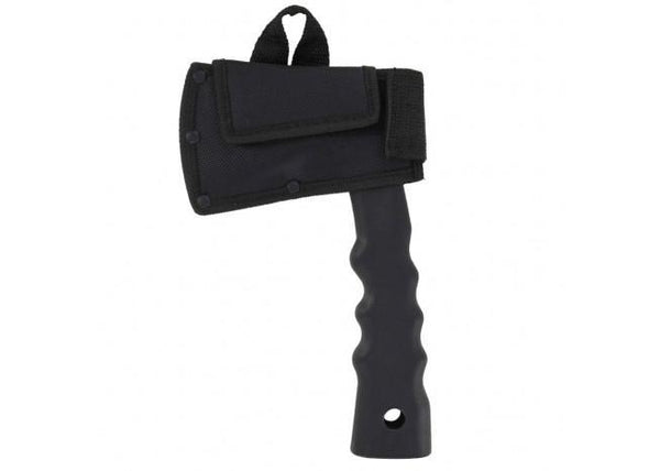 Black axe with sheath on a white background