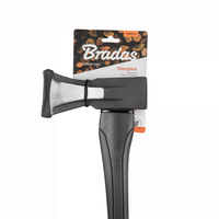 Black axe with fiberglass handle on a white background, featuring Bradas packaging.