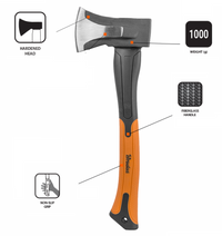 Felling axe with features highlighted on a white background