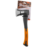 Axes with orange handles and black accents on a white background