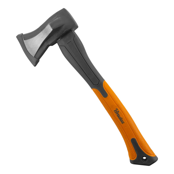 Felling axe with orange handle and gray head on a white background