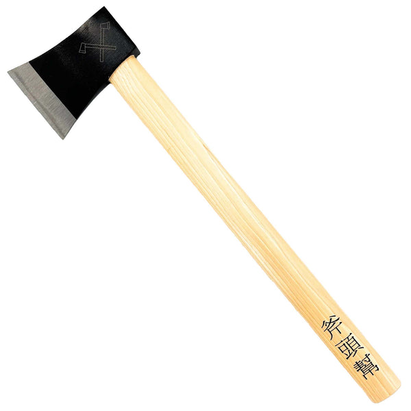 Wooden axe with a black head on a white background
