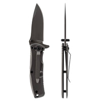 Folding knife with open blade on a white background