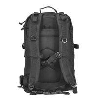 Black tactical backpack on a white background