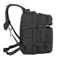 Black tactical backpack on a white background