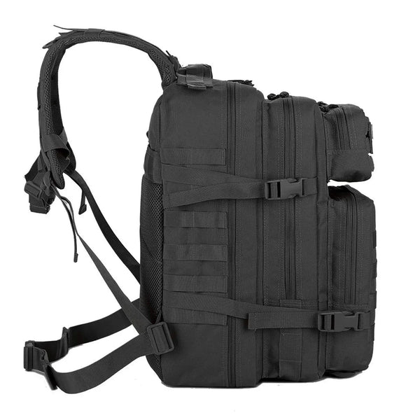 Black tactical backpack on a white background