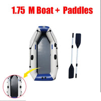 Inflatable boat with two paddles on a white background, featuring text '1.75 M Boat + Paddles'.