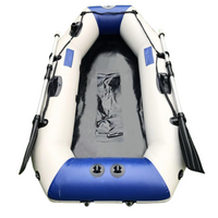 Inflatable kayak with blue and white design on a white background