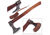Two axes with wooden handles on a white background
